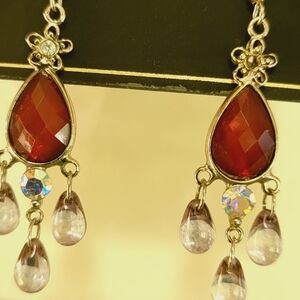 Burgundy and Silver Teardrop Cascade Earrings